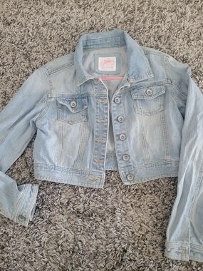 Justice Light Wash Cropped Denim Jacket Size 14